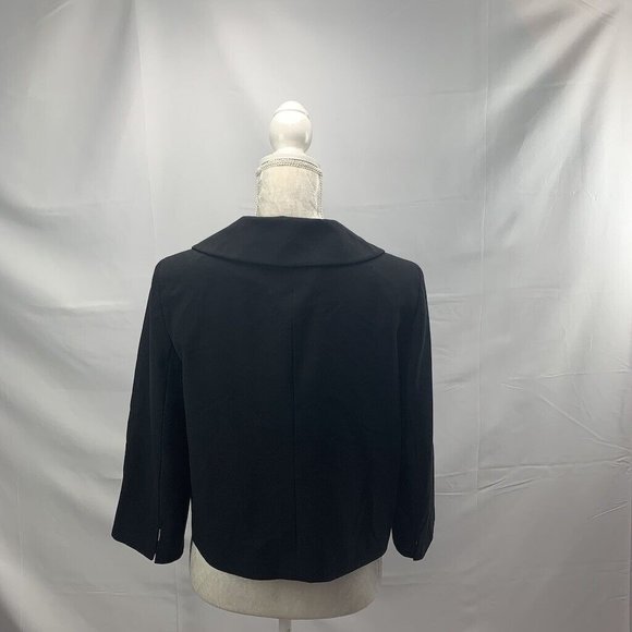 Black Double Breasted Look Blazer Coat Patent Accents Petite Chaus size 10P - Picture 2 of 8